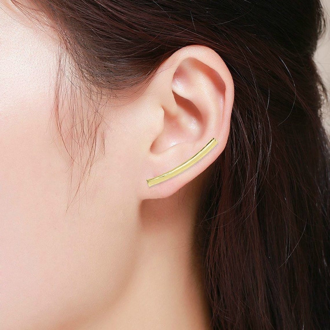 Leaf Ear Climber Earrings, Minimalist Crawler Earrings, Gold Earrings –  AMYO Jewelry